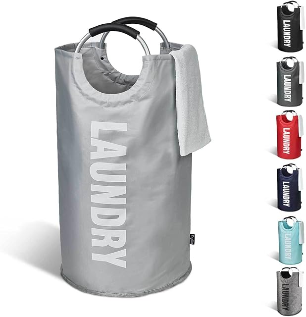 KEPLIN Collapsible Large Laundry Basket - Grey, 82 L | Foldable Hamper Basket | Easy to Carry Washing Baskets for Laundry | Clothes Hamper for Kids Bedroom, Bathroom, Nursery, Utility Room