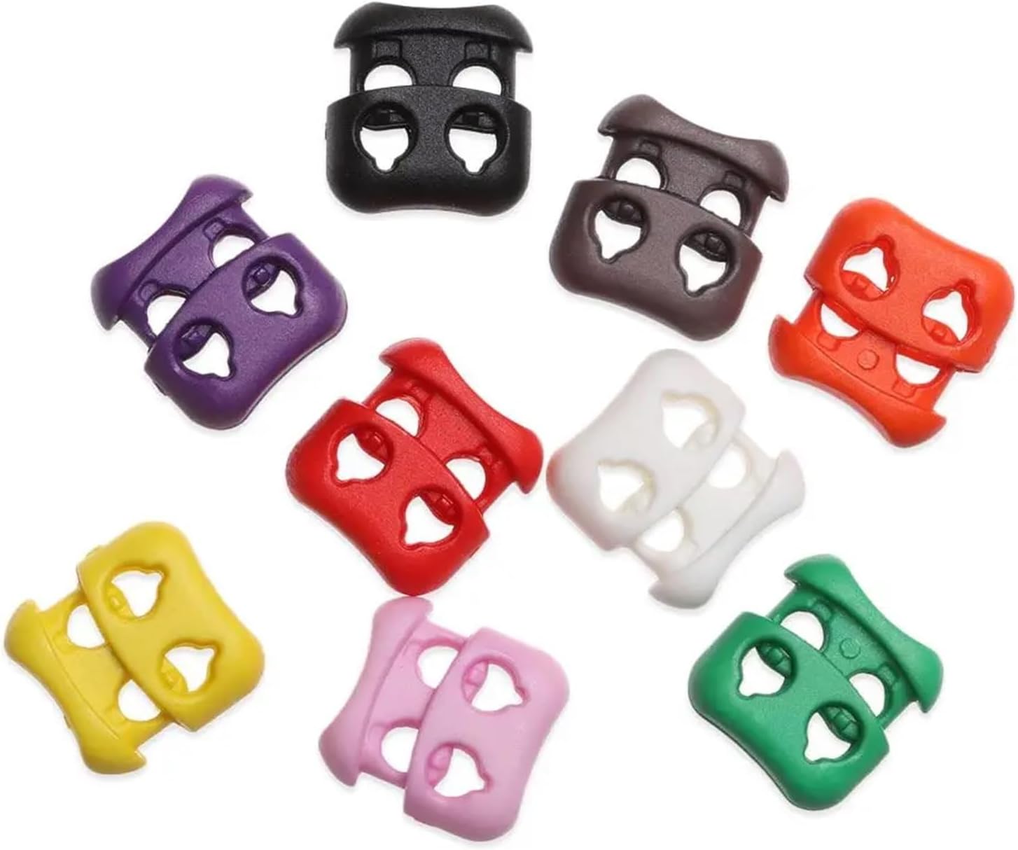 Plastic Cord Locks 200Pcs Colorful Plastic Stopper Cord Lock 16 * 16mm Double Hole Bean Toggle Clip for Drawstrings Shoelaces(2)
