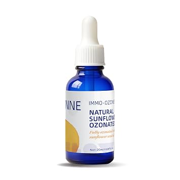 IMMO Ozonated Sunflower Oil Pure, Natural & Organic Ozone Oil for Face & Body, Helps Soothe Itching & Discomfort from Skin Irritations, O3 Therapy, Glass Dropper 0.68 fl oz / 20 ml