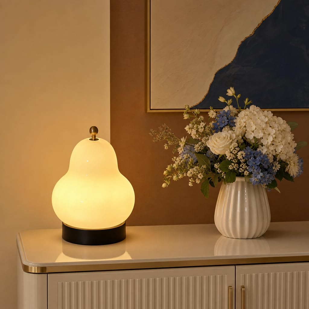 Niedliche Kinderzimmer Lampe Kabellose Ohne Kabel Tischlampe USB Aufladbar Batteriebetrieben Leselampe Dimmbare Akku Obst Design Nachttischlampe Glas Kleine Lampe Touch Dimmbar