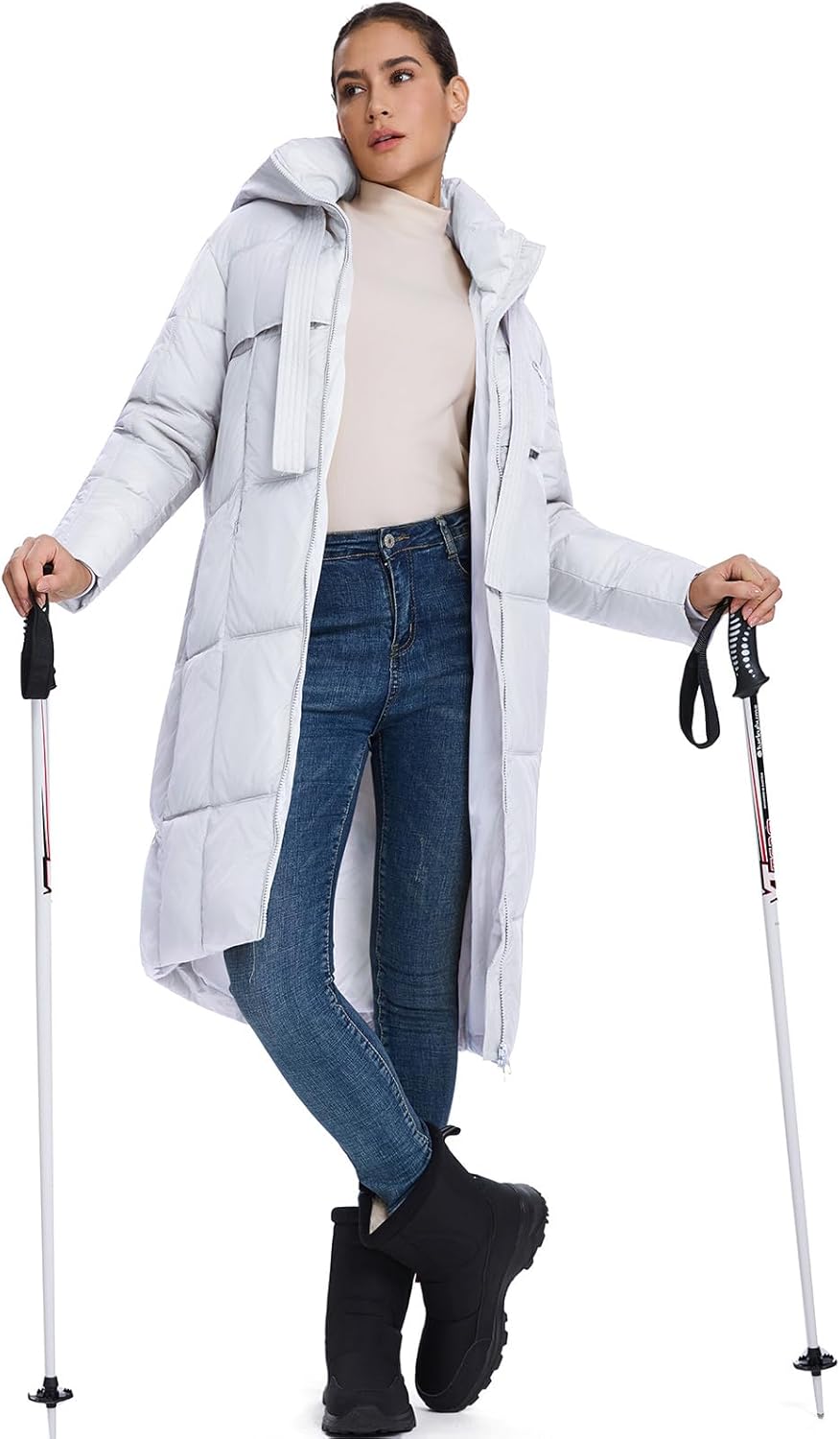 ALSOGO Women's Long Puffer Coat Thickened Hooded Quilted Padded Jacket Warm Winter Down Parka with Zipper Pockets - Image 4