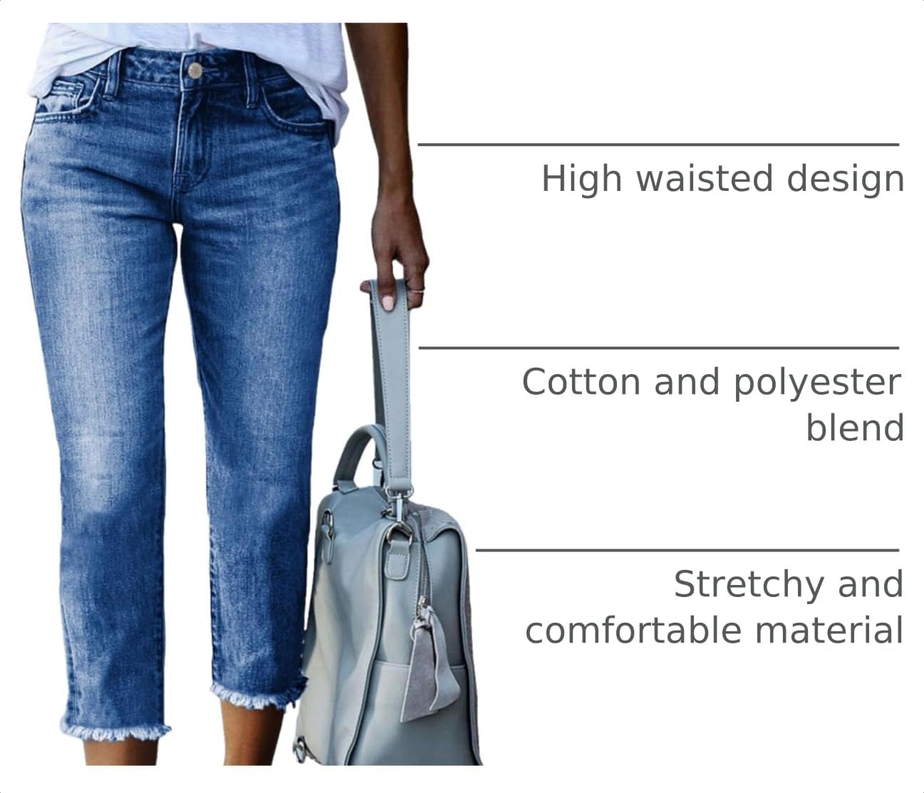 Sidefeel Women's High Waisted Straight Leg Jeans Capri Denim Pants image 4