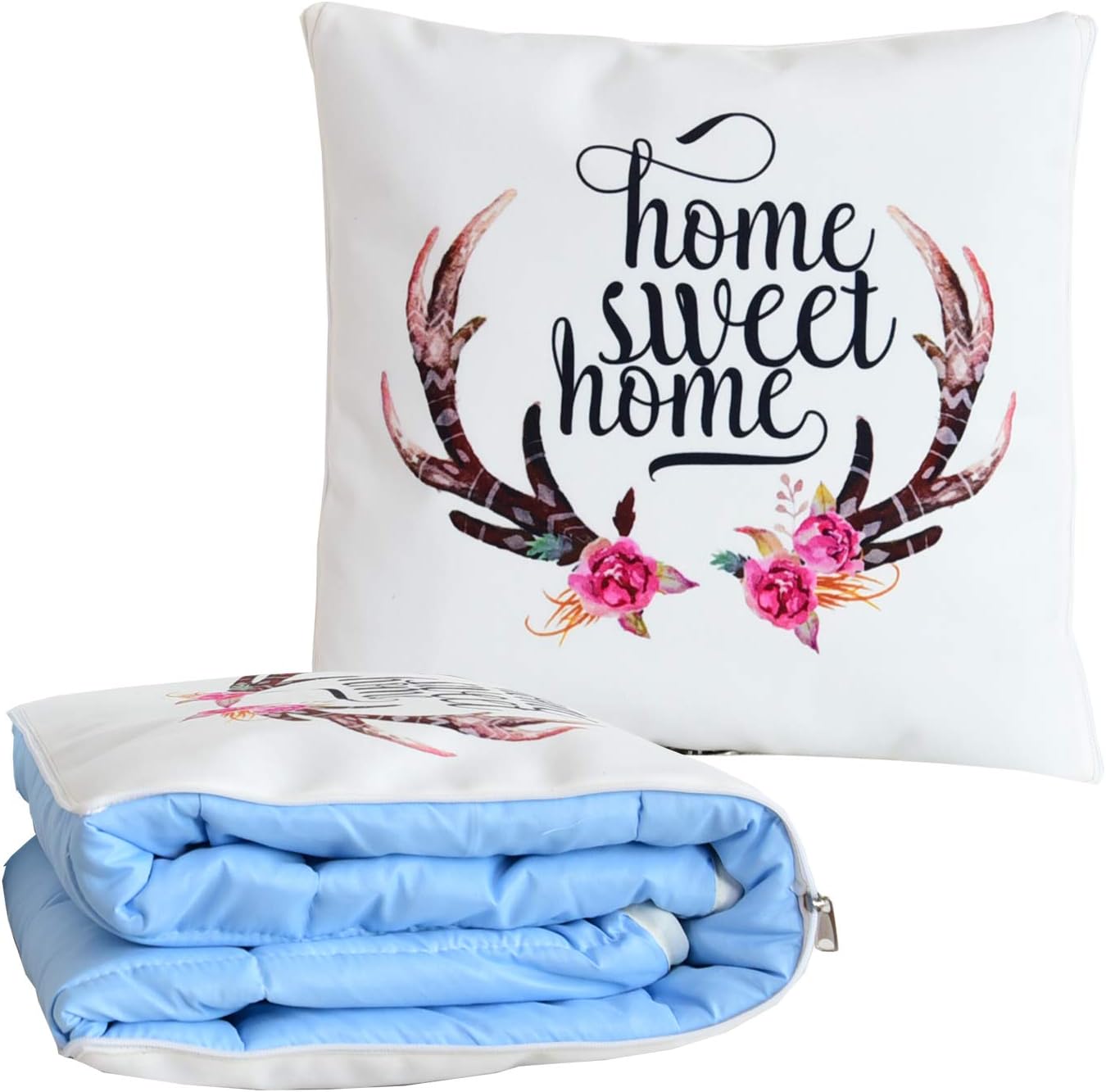 BlueHills Decorative Soft Cozy Couch Pillow Blanket Throw Quilt for Home Airplane Car Travel Movies Kids Beach Camping Blanket 63x43 inches Pillow 16X16 inches in one Home Décor-Sweet Home-A007