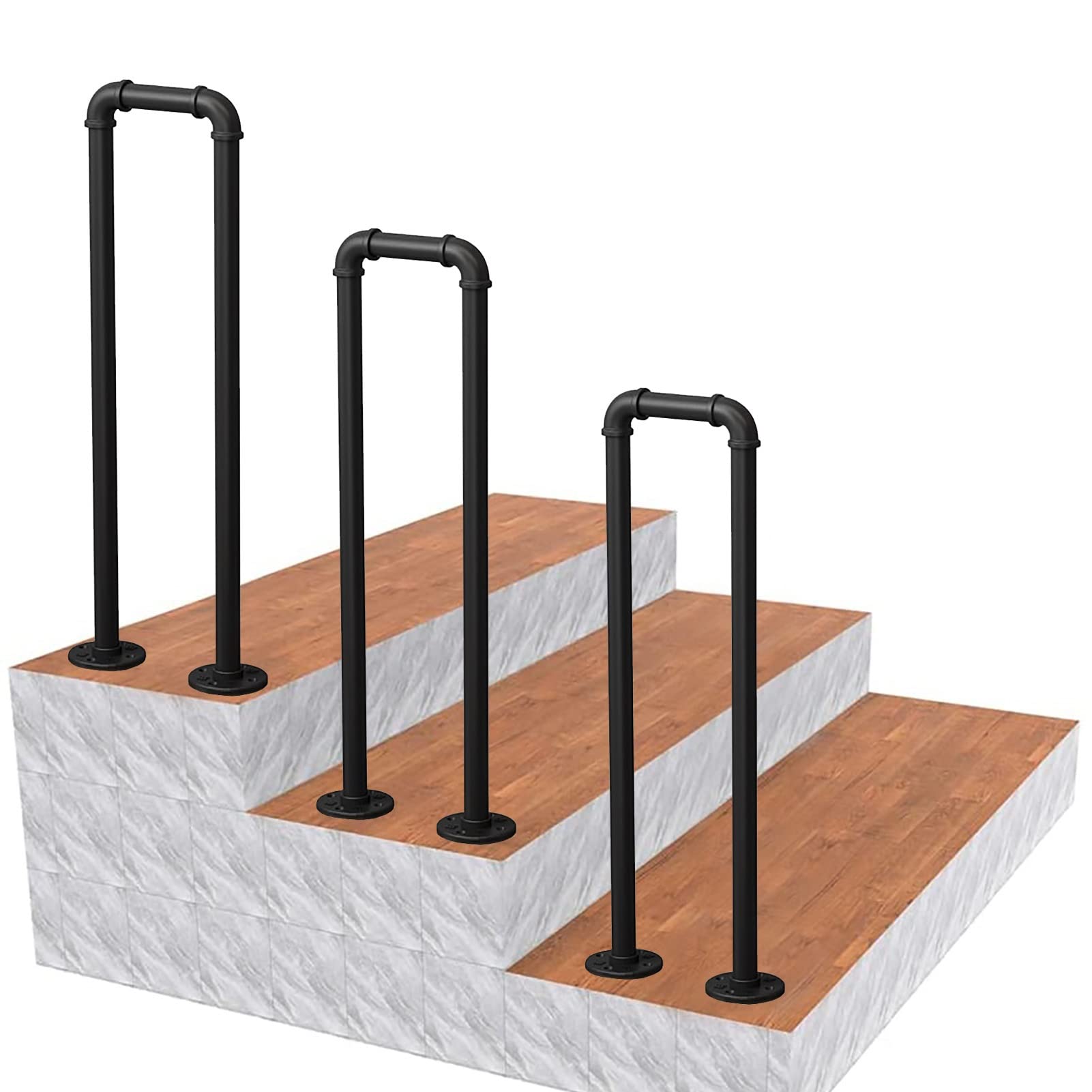 KHLMSRXJ Safety Outdoor Steps Stair Handrails, Metal Transitional Handrail for Indoor Stairs, Handrails for Terrace Corridor Garden -Stair Rail Matte Black Staircases Railing/55Cm(1.8Ft)