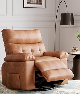 Oversized 360° Swivel Rocking Recliner Chair with Massage & Heat - Remote Control Lazy Chair for Adults, Ergonomic Recliner for Living Room, Bedroom, Nursery, Vintage