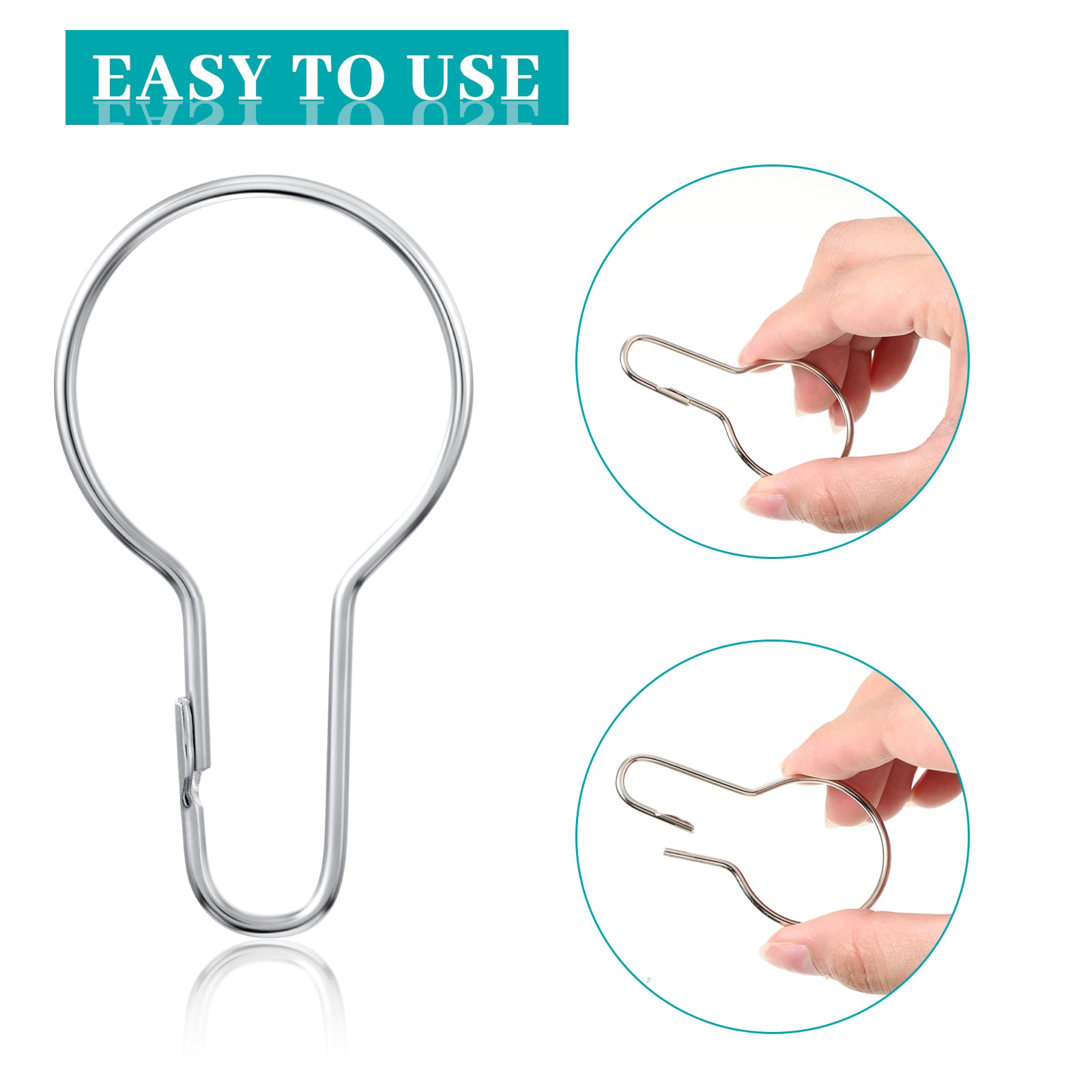 Queekay Ganci per tenda da doccia in metallo, pratici e riutilizzabili, per bagno, camera da letto, cucina, applicazioni domestiche (argento, 60 pezzi)