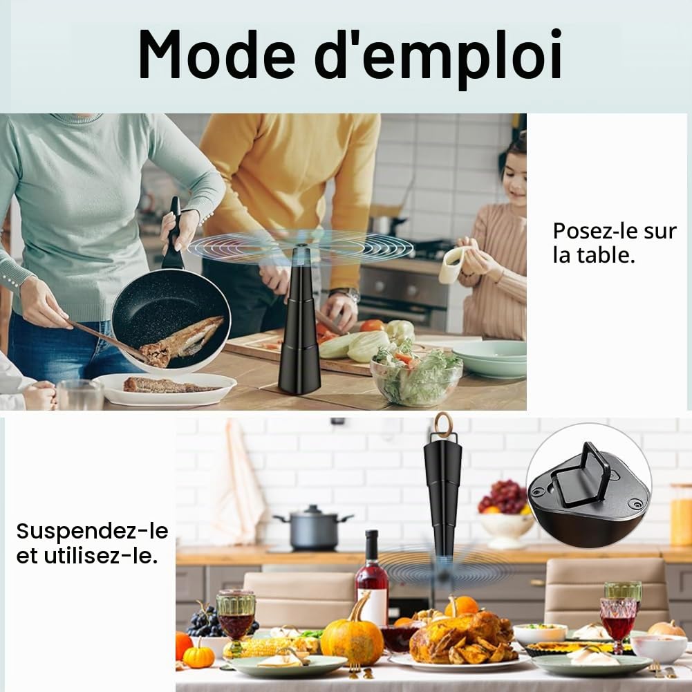 Ventilateur Anti-Mouche, 2Pcs Rechargeable Chasse Mouche de Table Répellante Fan Ventilateur Anti-moustiques pour Intérieurs Extérieurs, Maison Dîner, Pique-Nique et Barbecue, Noir