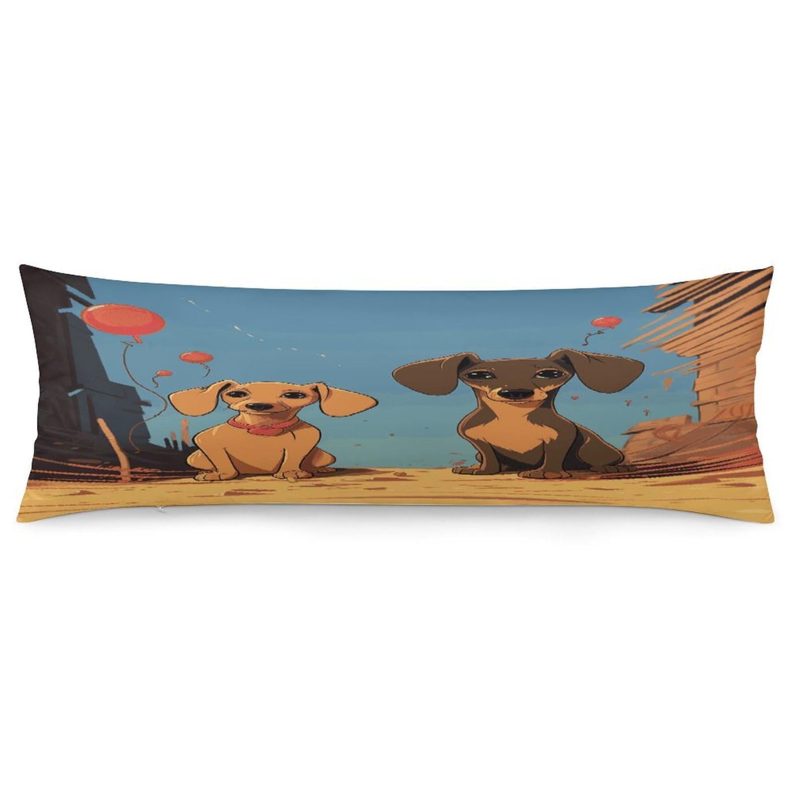 Two Dachshunds Pillowcase Long Body Pillow Cover Soft Decorative Body Pillow Case Breathable Large Pillowcase Cute Cozy Pillow Protector for Bed Sofa Couch Room 18.9 X 53 Inch