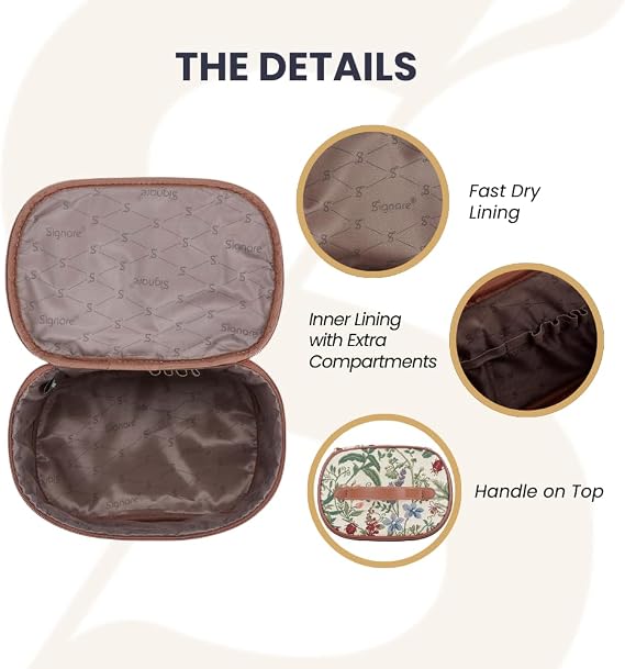Signare Tapestry Toiletry Bag Makeup Organizer bag for Women with Sunflower Poppy Butterfly Dragonfly Morning Garden Design (TOIL-MGD)