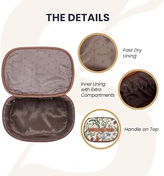 Signare Tapestry Toiletry Bag Makeup Organizer bag for Women with Sunflower Poppy Butterfly Dragonfly Morning Garden Design (TOIL-MGD)