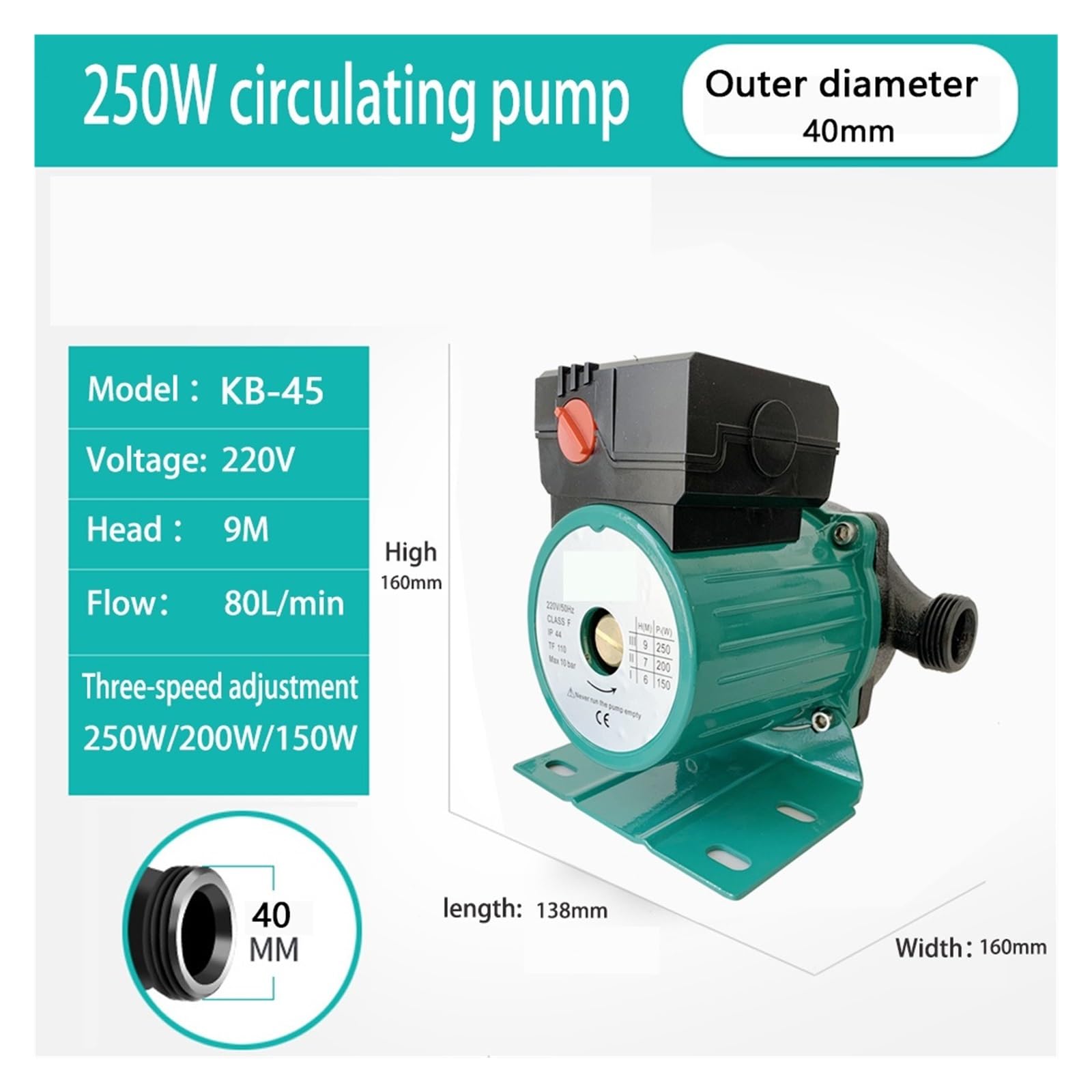 Pompa di Circolazione dell'Acqua Calda for Riscaldamento Domestico 250w / 320W for Riscaldare Il Condizionatore d'Aria della Caldaia for Riscaldamento Centralizzato Ultra Silenzioso(250w 40mm)
