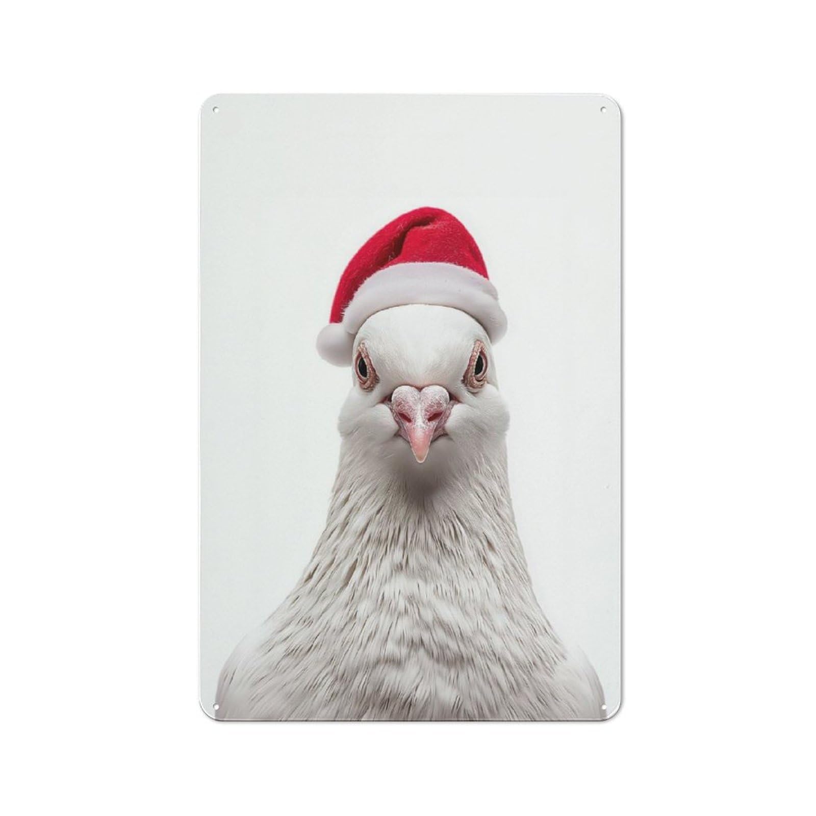 Junmoney Pigeon Wearing A Santa Hat Retro-Style Metal Plaque 30X20cm For Garage Or Workshop, For Garage, Workshop And Man Cave Decoration