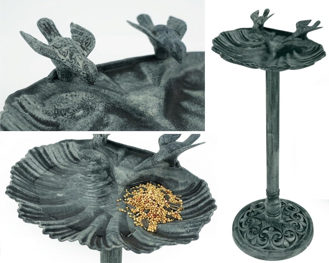 Bambelaa! Vogeltränke mit Standfuß Winterfest Vogelbad Stehend Groß Garten Terrasse Balkon Wassertränke für Vögel Zubehör Futterschale Rund Vogelbecken für Wildvögel aus Kunststoff ca. 39 x 34 x 66 cm