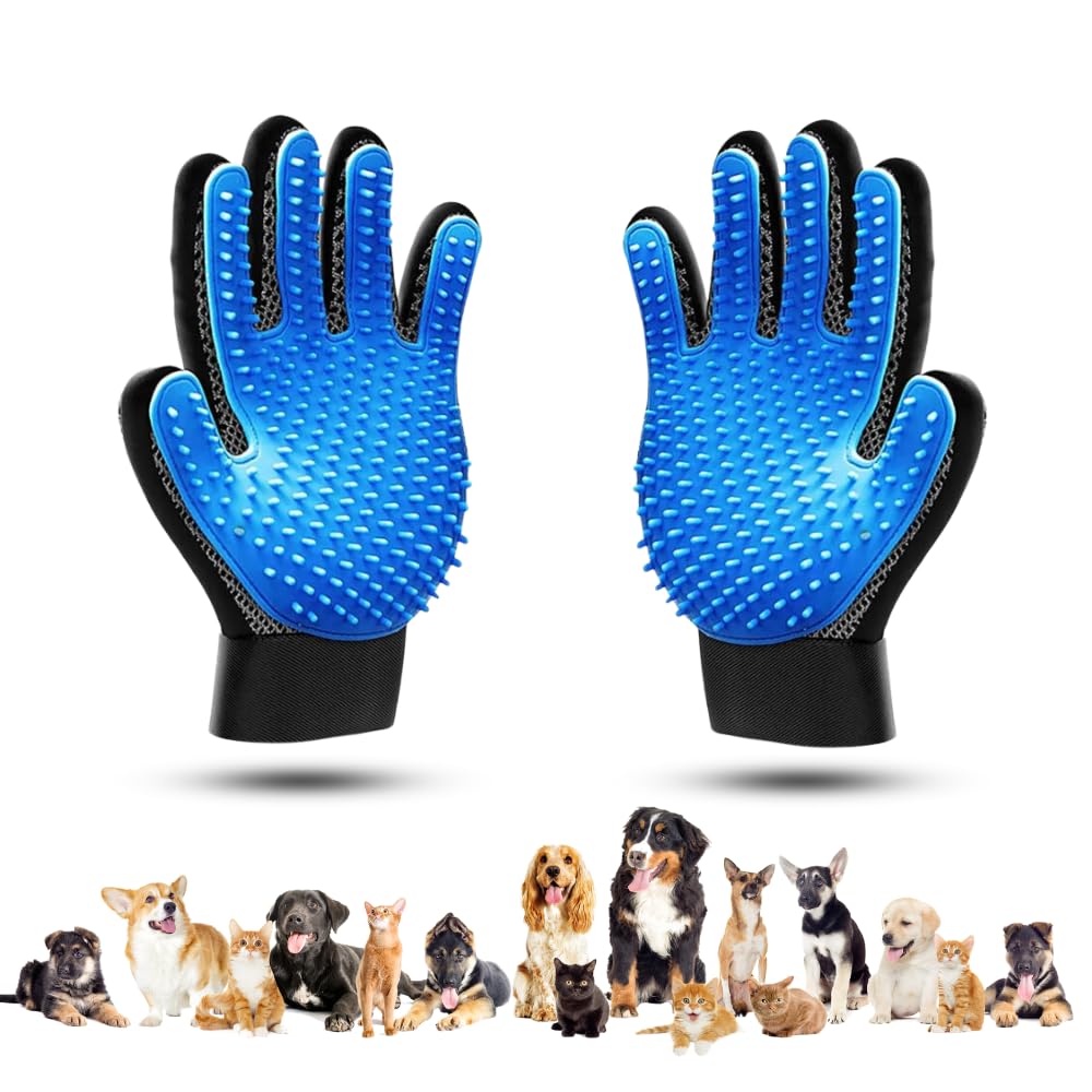Guantes Quitapelos para Gatos y Perros - Pack 2 Guantes Multiuso con Velcro Ajustable y Malla Transpirable - Ideal para Bañar y Lavar Mascotas - Cepillo Suave con Efecto Masaje