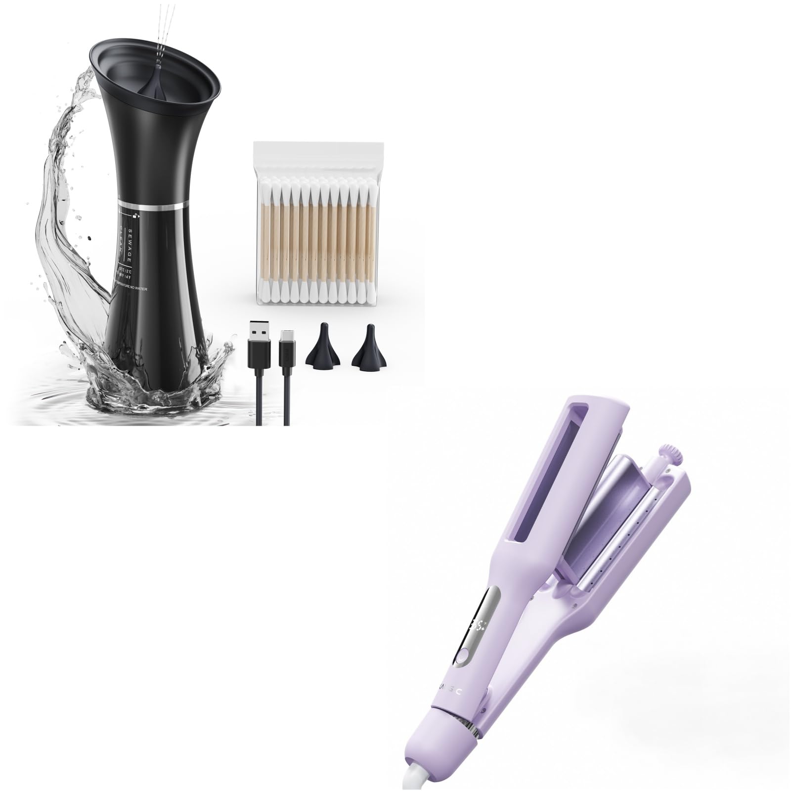 KAUGIC Upgraded Ear Wax Removal with One-Piece Waste Tank Bundle with 4-in-1 Adjustable 3 Barrel Hair Waver Curling Iron for Women