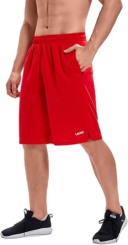 LEAO Pantalones cortos de baloncesto para hombre con bolsillos con cremallera, secado rápido, holgados, pantalones cortos de entrenamiento para
