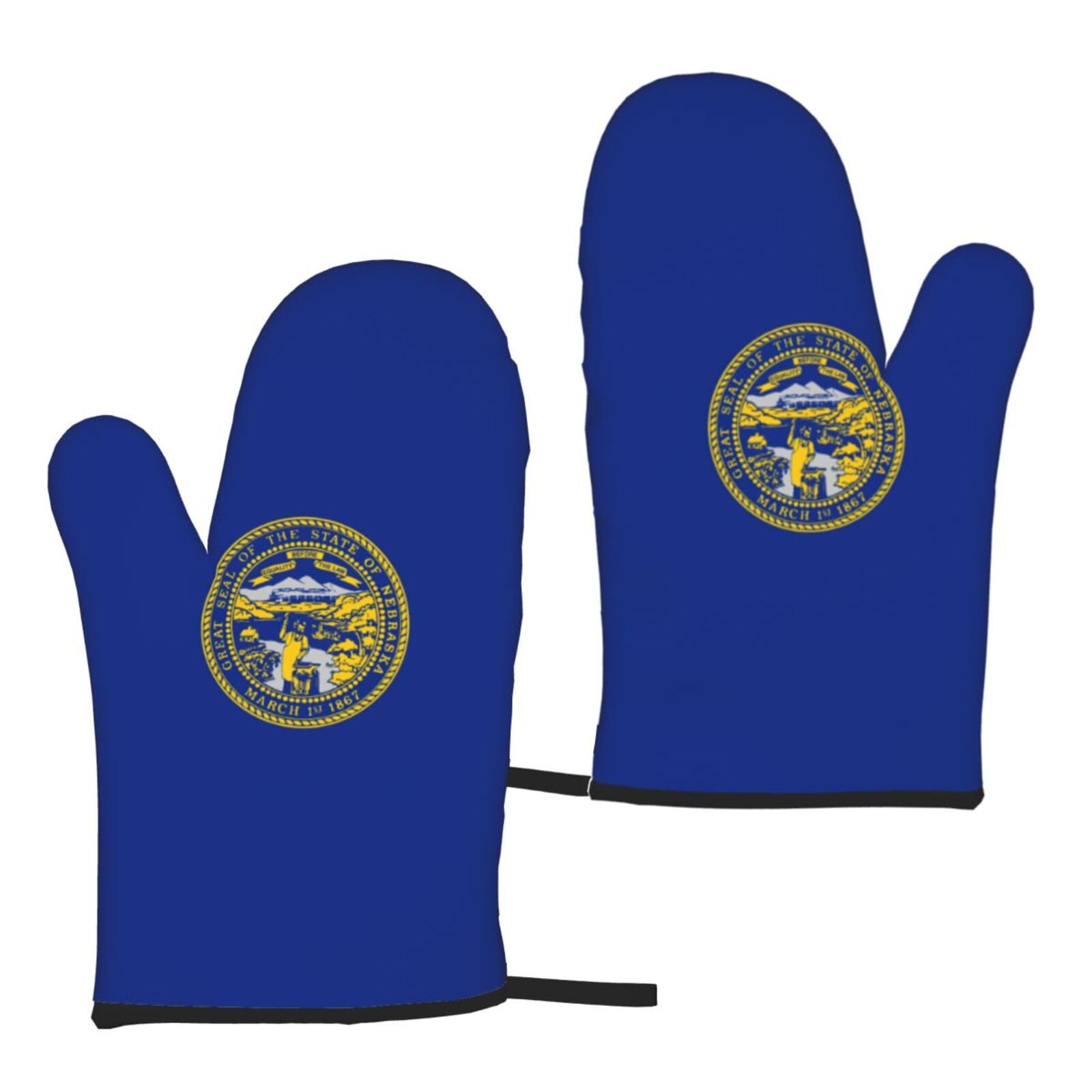 Nebraska Flag Print Heat Resistant Universal Fit Oven Microwave Gloves Home Cooking Baking Grilling