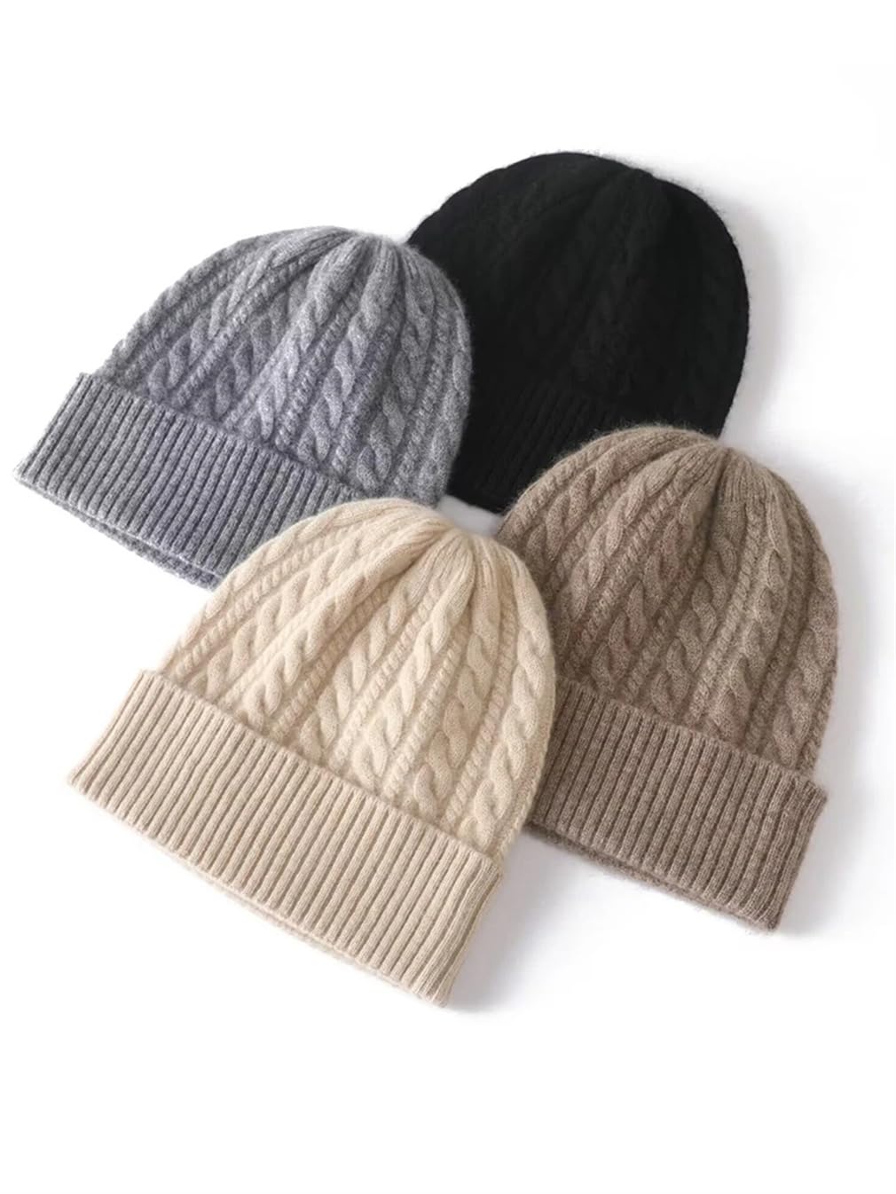 Kaschmir-Mischgewebe, Vintage-Stil, Zopfstrickmütze, einfarbig, weich, Strickmütze, Winter, warme Wolle, Totenkopfmützen