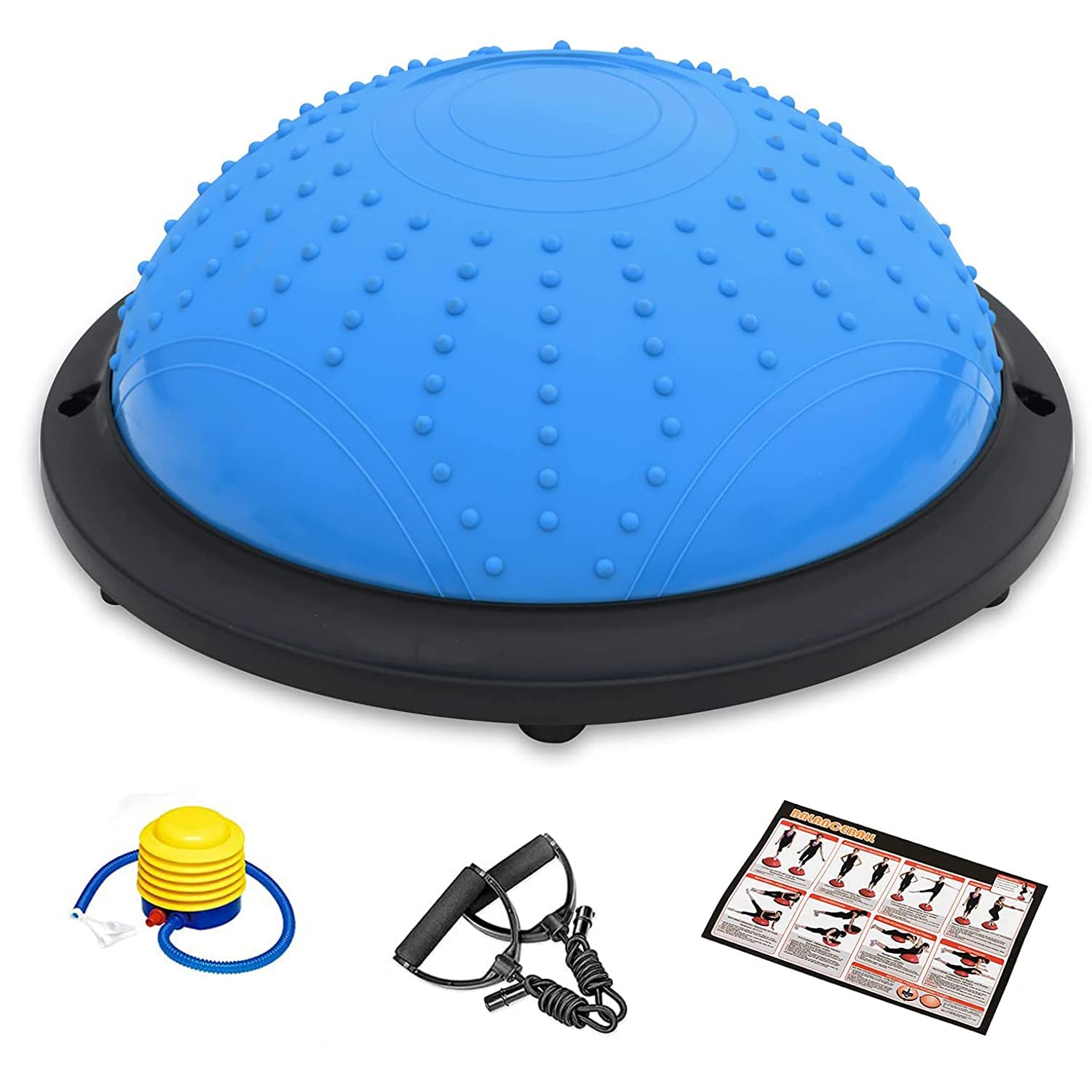 Arabest Half Ball Balance Trainer - 46cm Anti Slip Half Balance Ball with Resistance Bands and Foot Pump, Exercise Ball for Yoga, Fitness, Core Training, Home Gym Workout