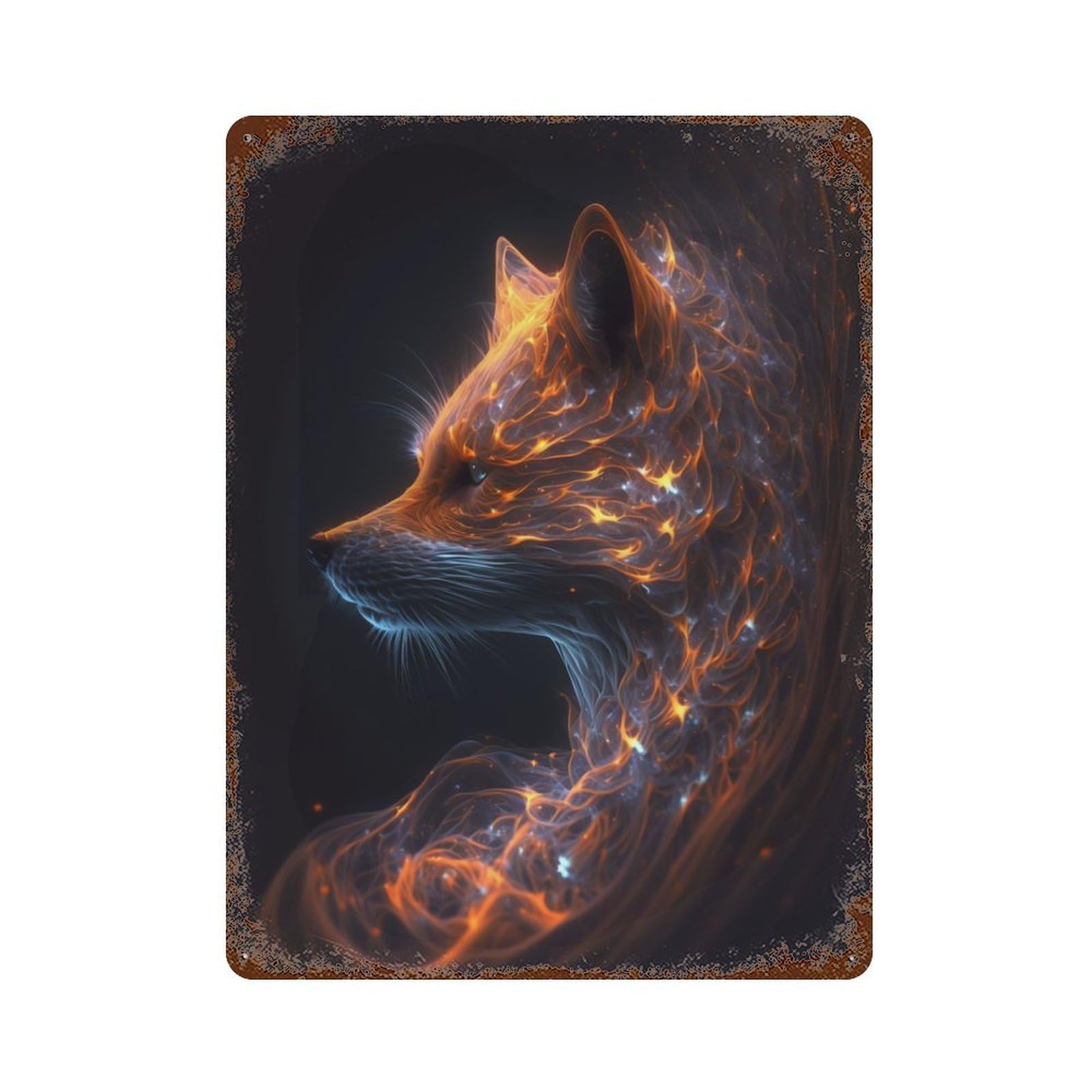Galaxy Fox Animal Rust Effect Tin Sign 15.7"x11.8", Ideal for Garage, Bar And Workshop Decor