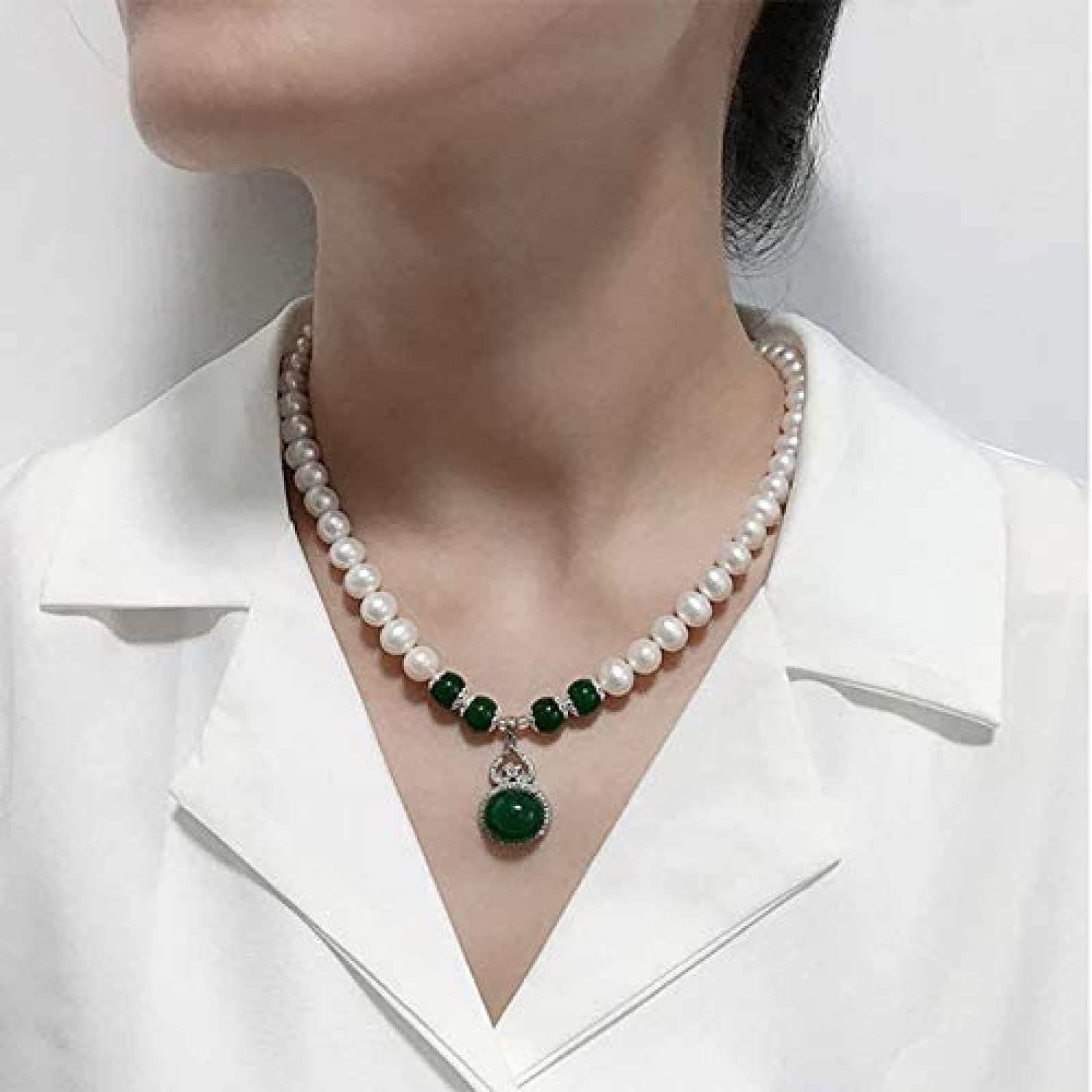 Weiße Süßwasser-Zuchtperlenkette, 8–9 mm Perlenkette, Armband, Ohrringe, Schmuckset, C, 48 cm