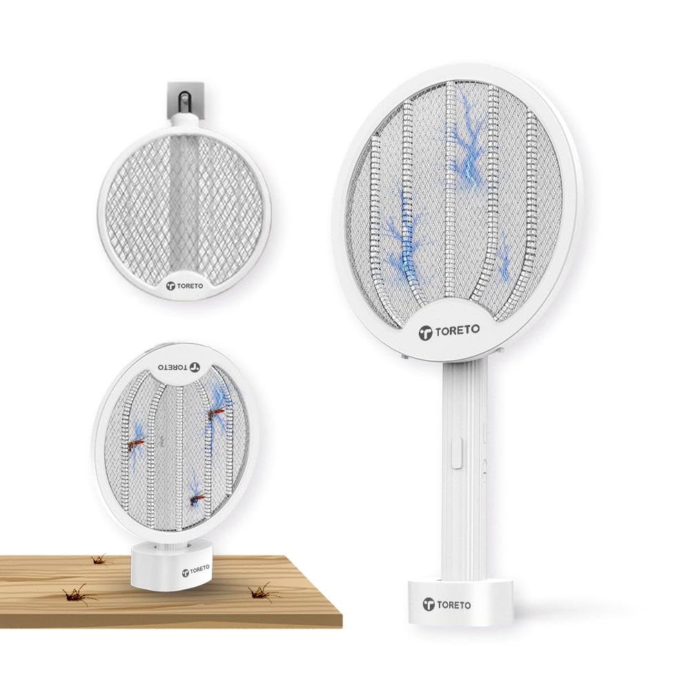 Toreto Mosquito Killer Racket, Foldable Mosquito Bat with UV Light, 3500V, 2 in 1 Auto Mosquito Killer with Charging Base Stand, Electric Fly Swatter, Lithium-ion Battery.(Light Blue & White)-picture-39