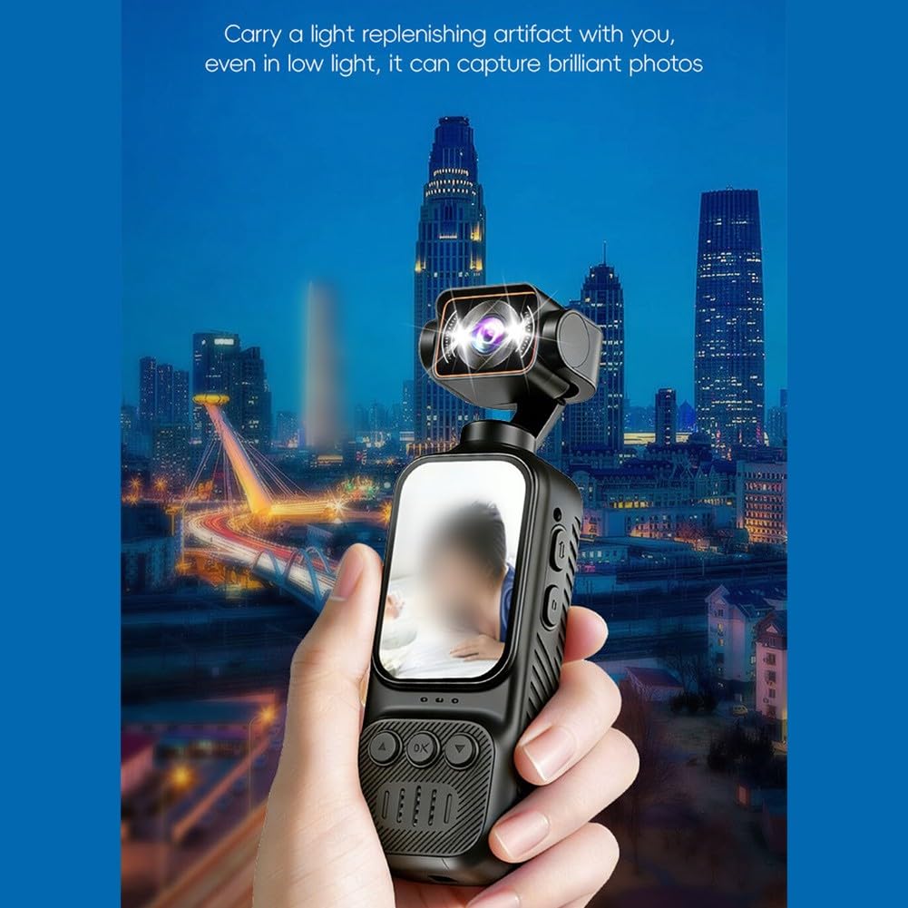 ZYWUOY Videocamera 2K Vlogging, Action Cam palmare con stabilizzazione intelligente, schermo girevole a 270° per viaggi e sport