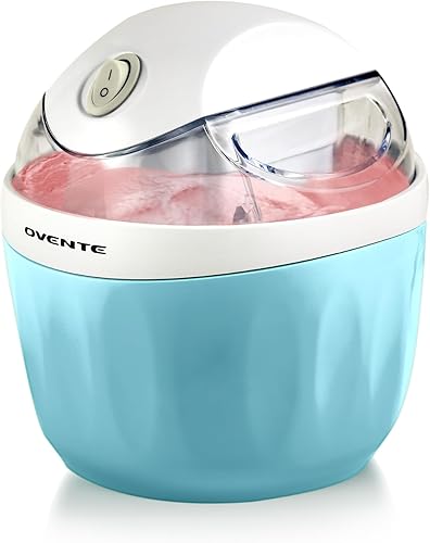 OVENTE Máquina eléctrica de helados con tapa de fácil bloqueo, cuenco congelador de 1 cuarto de galón para yogur congelado saludable y casero,