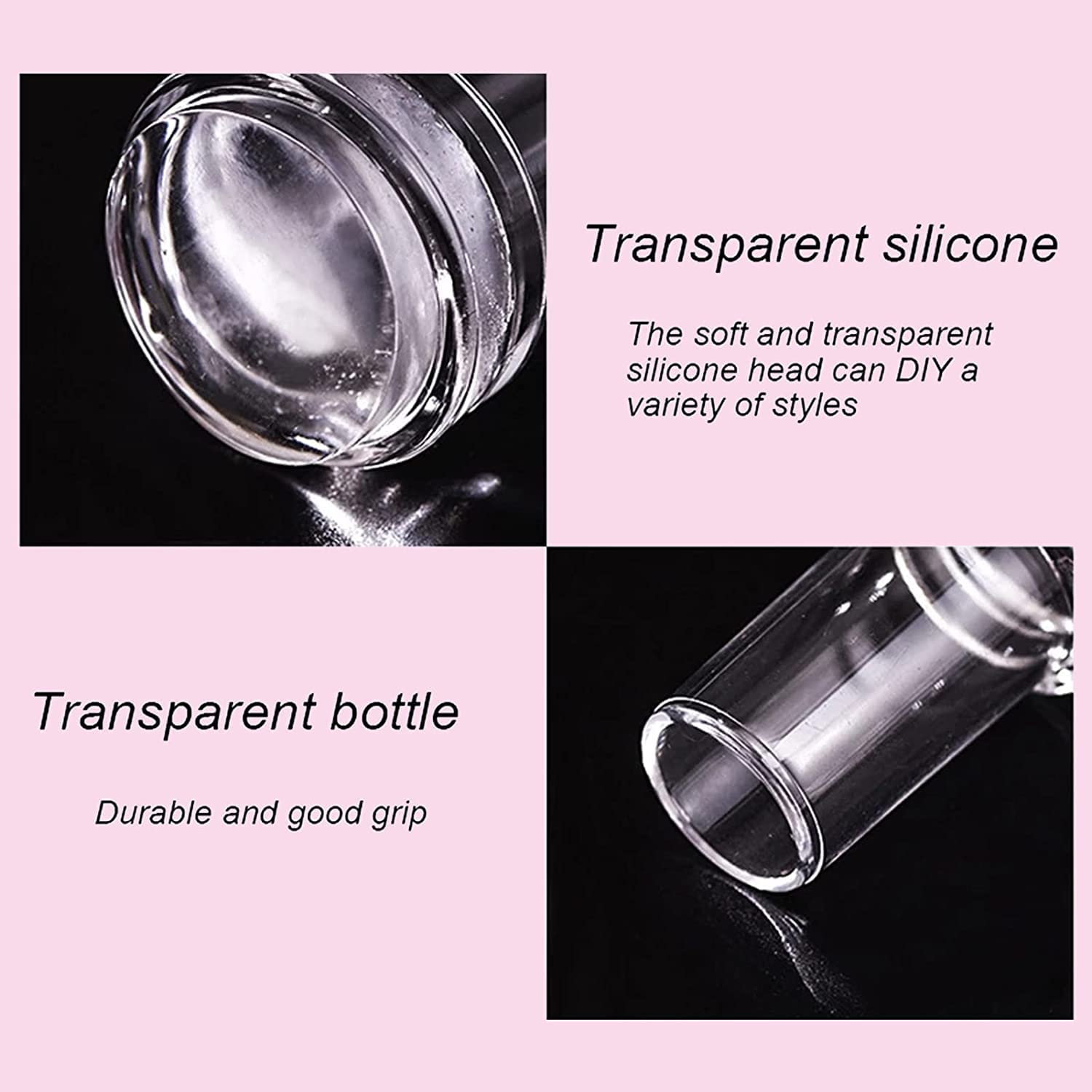 Buransh Transparent Silicone Visible Body Jelly Nail Art Tool Stamps Kit with Acrylic Scrapers French Replaceable Stamper Heads Stamping Polish Manicure Best Product For Girl woman female Bridal 3