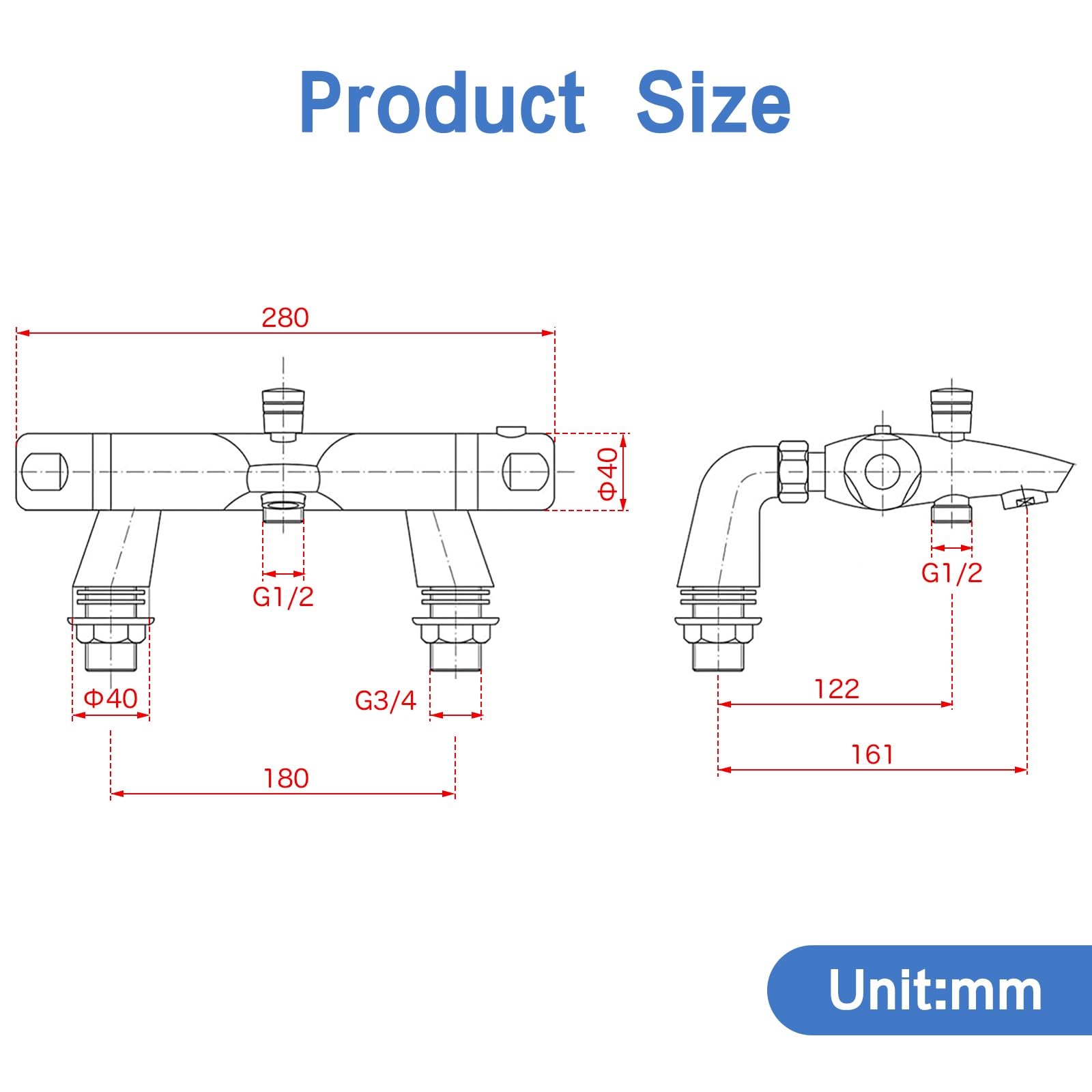 Thermostatic Bath Shower Mixer, BOOXELY Deck Mounted Bathtub Taps, Bath Bar Shower Mixer Tap - Image 2