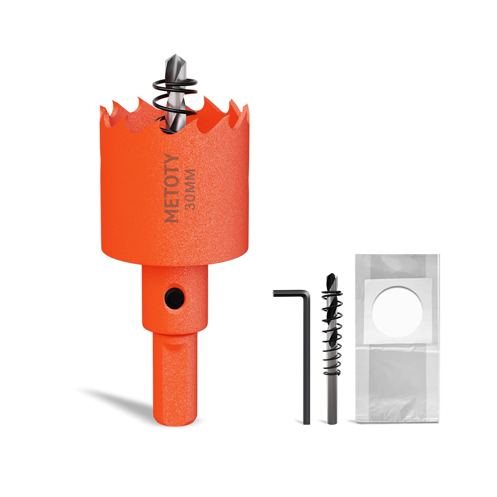 METOTY 30mm Bi-Metal Hole Saw,Universal HSS M42 Hole Saws,with Triangular Shaft Adapter and Centring Drill, One Free Dust Bag for Aluminum, Metals, Plastics, Acrylic Glass, Wood, Gypsum board — image 1