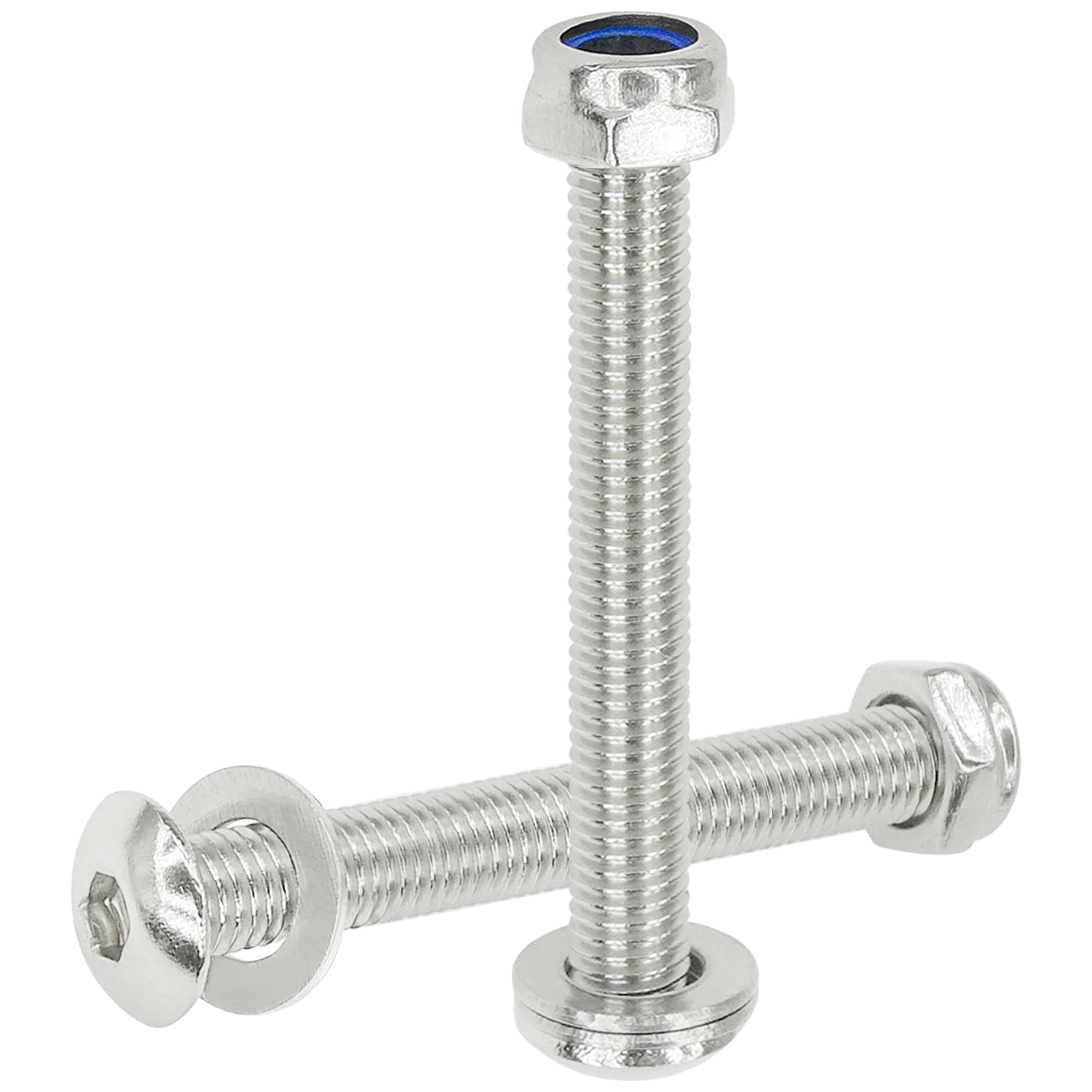 12 Sets Stainless Steel Round Head Hex Socket Bolts with Nylon Lock Nuts & Washers (M6 x 50mm)