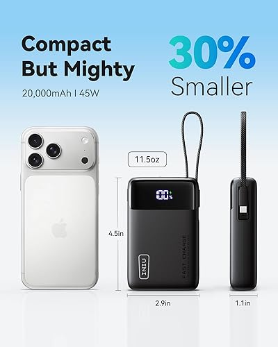 Miniatura 3 de INIU Cargador Portátil de 45W, Banco de Energía más Pequeño de 20000mAh con Cable USB-C Integrado, Carga Rápida USB C Entrada y Salida Paquete