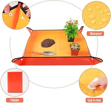 Waterproof Foldable Planting Mat Garden Potting Pad for Flowerpot Transplanting Mixing Soil Plant Pruning Tool for Indoor Plant Repotting(Green-3 Size)