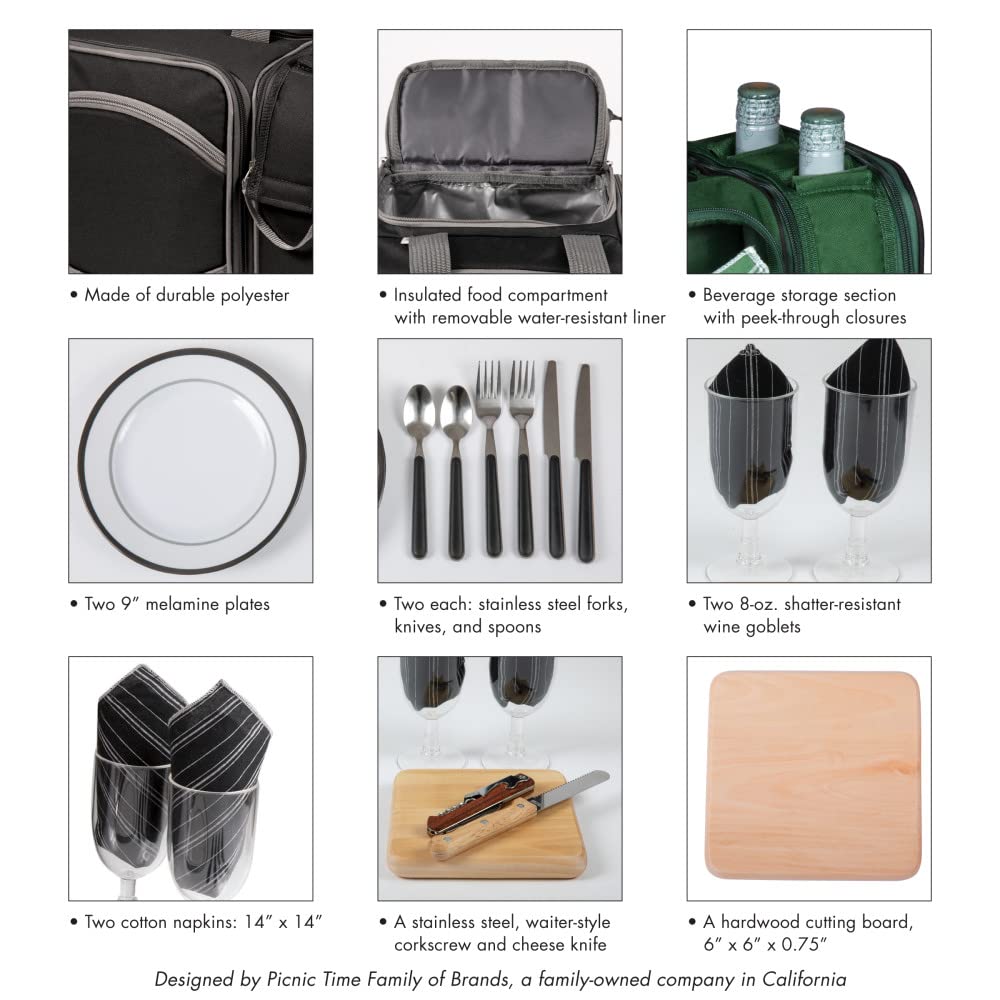 Picnic Time Malibu - Bolsa térmica para Picnic (14,5 x 10,5 x 9 cm), Color Negro con Detalles Grises