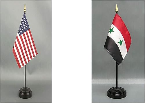 Miniatura 6 de Fabricado en los Estados Unidos. 1 escritorio de oficina de rayón estadounidense y 1 internacional de 4 x 6 pulgadas y bandera de mesa pequeña que