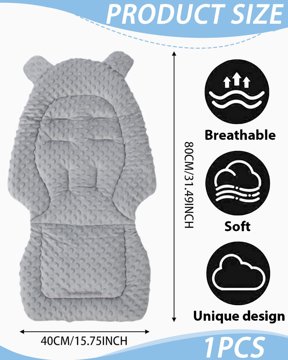 1 Pezzo Riduttore passeggino universale，Materassino Passeggino Universale In Cotone, Cuscino Passeggino Universale, Traspirante, Morbido, Accessori Per Passeggini（grigio）