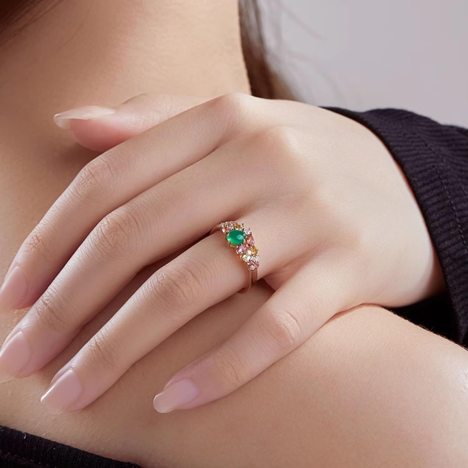 Anillos de compromiso de oro amarillo para mujer, auténticos, anillos de compromiso con turmalina, alianzas de oro auténtico, elegantes anillos de boda