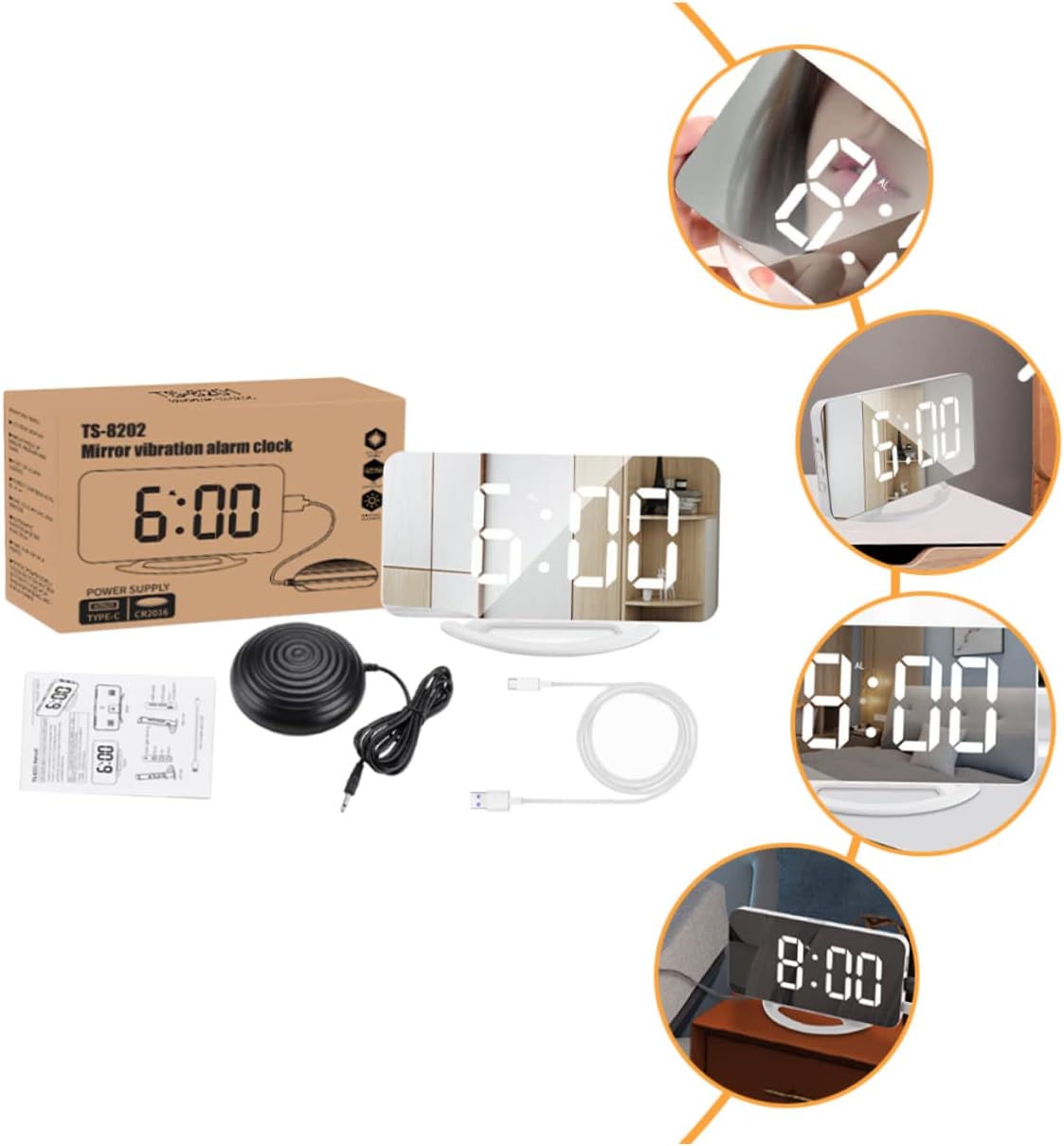 1set Led Alarm Clock Mirror Brightness for Bedroom Home Use Simple Design Loud Sound Dual Function As Makeup Mirror