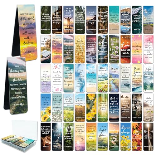 Decorably 50 Pack 0.8x2.3in Bible Religious Magnetic Bookmarks Unique Motivational Designs Scriptures & Prayers Page Clips for Women & Men - for Faith Study Devotional Verse Journaling and Reading