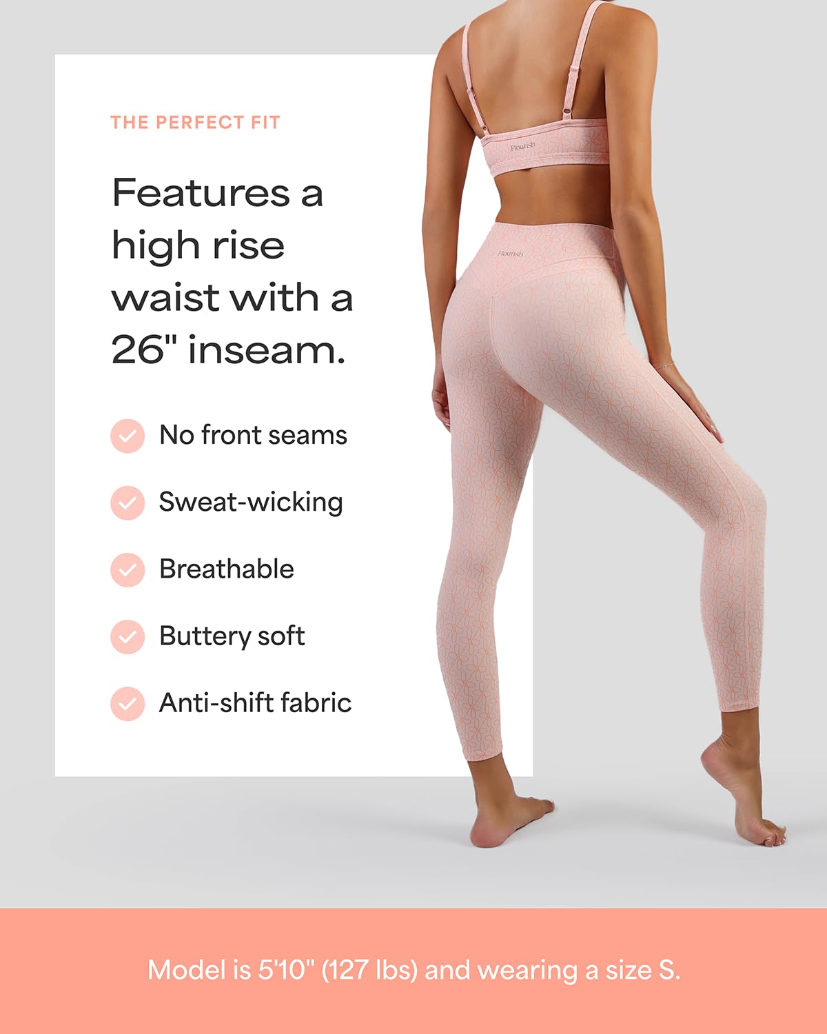 Flourish Blossom - Leggings da donna a vita alta, a doppia fascia, per allenamento, controllo della pancia, palestra, yoga