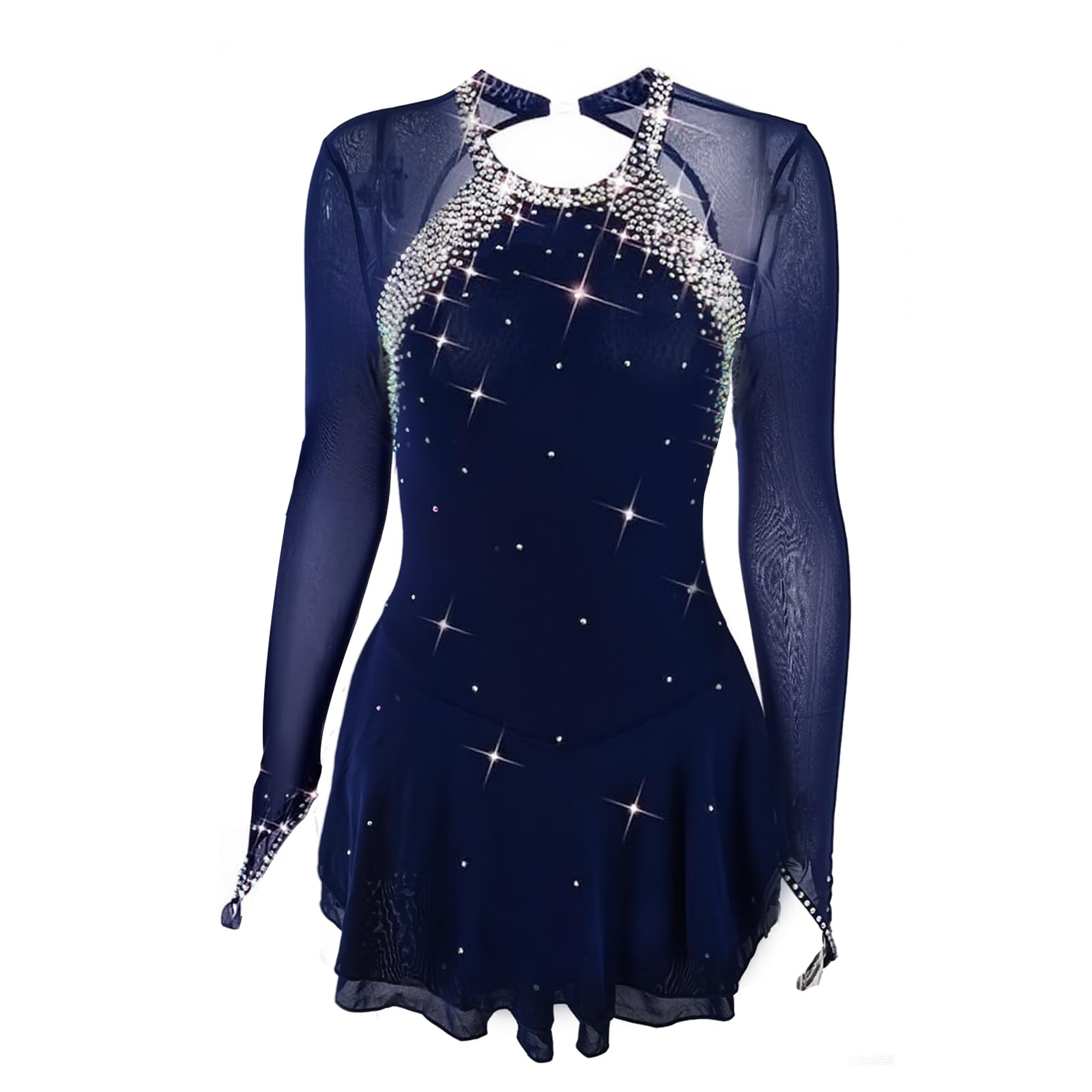Costume da pattinaggio da donna con gonna da pattinaggio blu scuro per ragazze Costume da pattinaggio artistico semplice e generoso, Blu