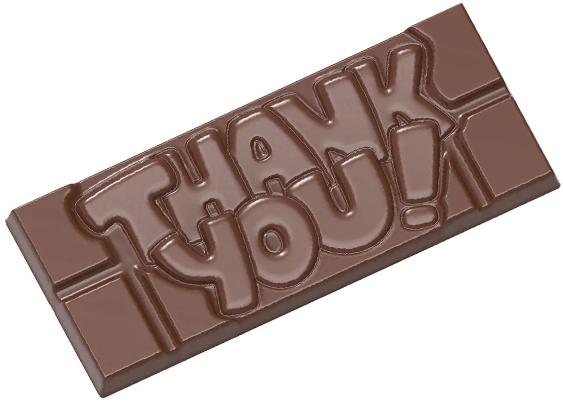 CW12014 Thank-You!-Tablet Polycarbonate Candy Mold with 4 Cavities, Each 50mm x 118mm x 8mm High