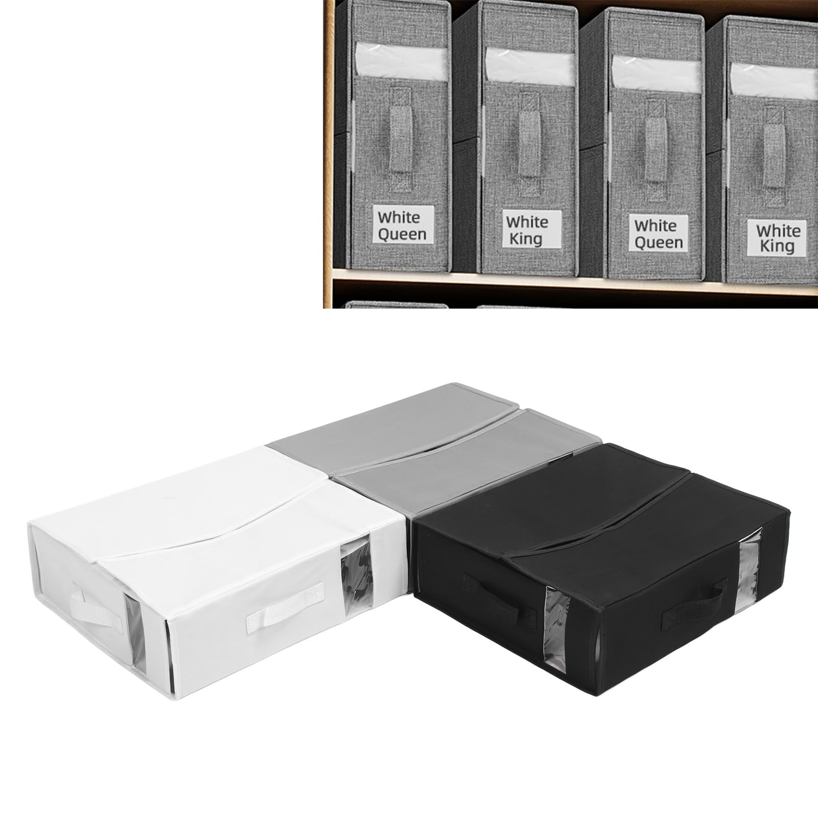 Focket Organizzatore per Lenzuola, Confezione da 3 Armadi Pieghevoli in Lino con Maniglia e Finestra, Organizer per Set di Lenzuola per Coperta, Copripiumino, Scatola Portaoggetti