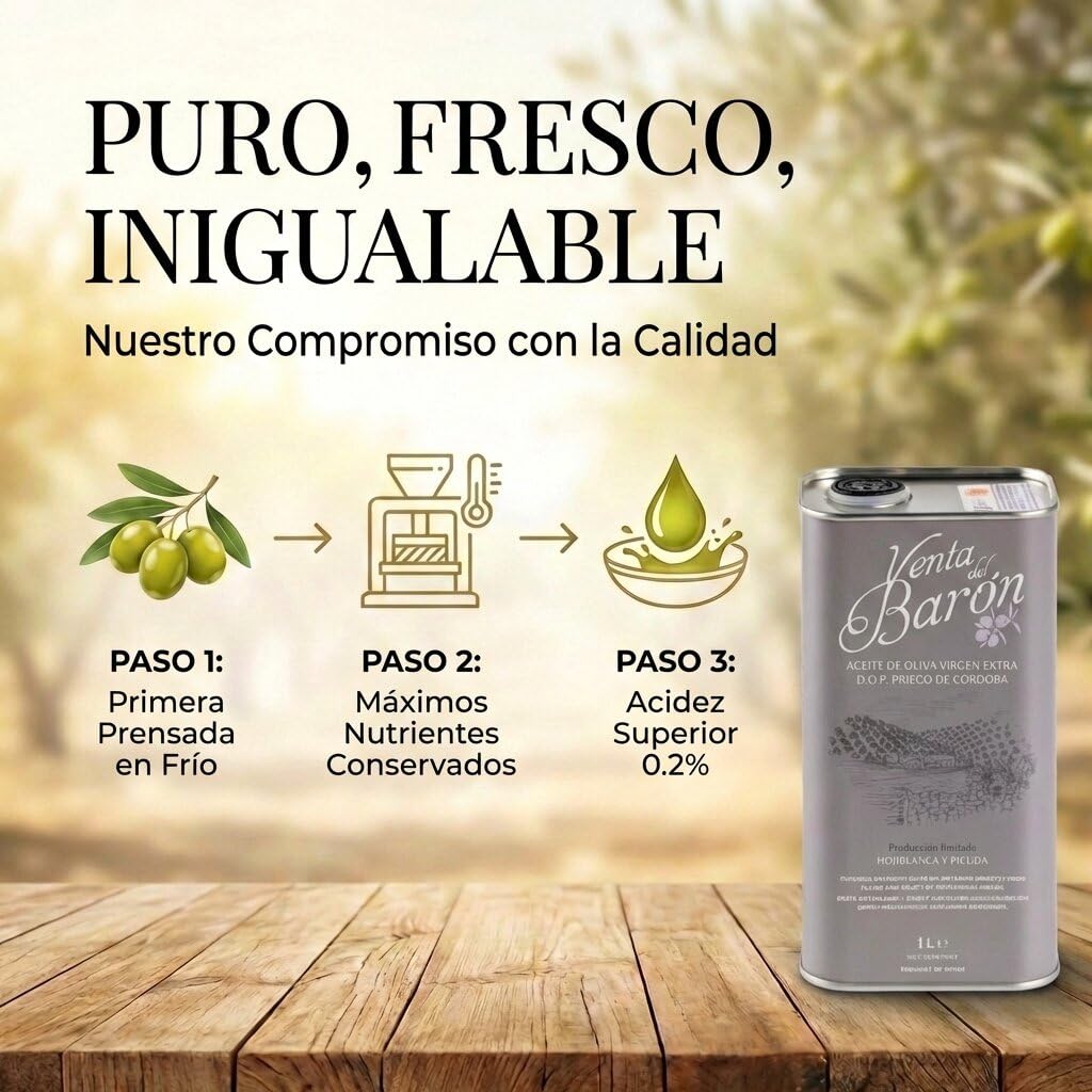 Venta del Barón – Aceite de oliva virgen extra – Prensado en frío – Alto en polifenoles – Lata de 1 L