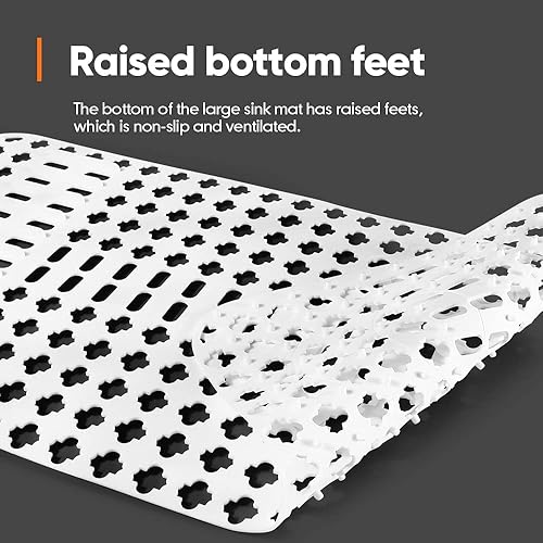 Miniatura 5 de Alfombrilla Grande de Silicona Blanca para Fregadero y Protector con Orificios de Drenaje Recortados para Fregaderos de Cocina Estilo Granja de