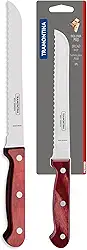 Faca para Pão Tramontina Polywood com Lâmina em Aço Inox e Cabo de Madeira Vermelho 7"