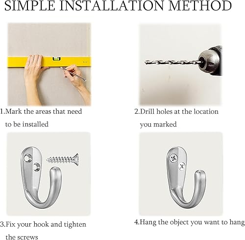 Miniatura 3 de Jukzi Paquete de 10 ganchos individuales montados en la pared, níquel cepillado, resistentes al óxido, ganchos para colgar en la pared, abrigos,