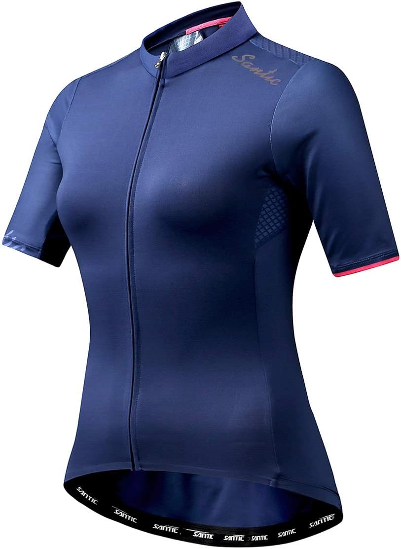 Santic Women's Cycling Jersey Short Sleeve Biking Shirt Full Zip Tops with 3 Pockets Breathable Quick Dry