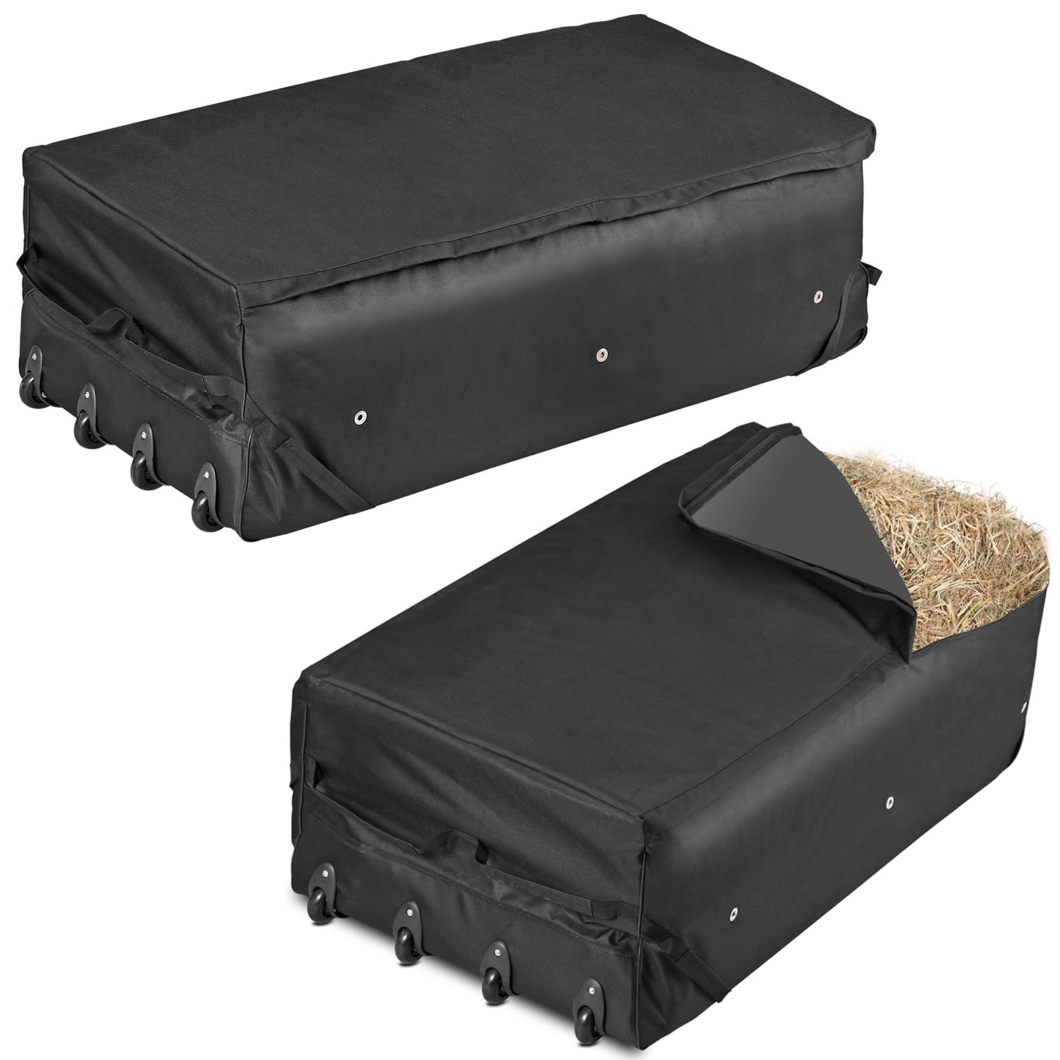 BUYYAH 2 Pack Waterproof Rolling Hay Bale Bag, 4 Heavy Duty Wheels 46” x 23” x 16” Extra Large Hay Bale Storage Bag, Breathable Rolling Bale Bag for